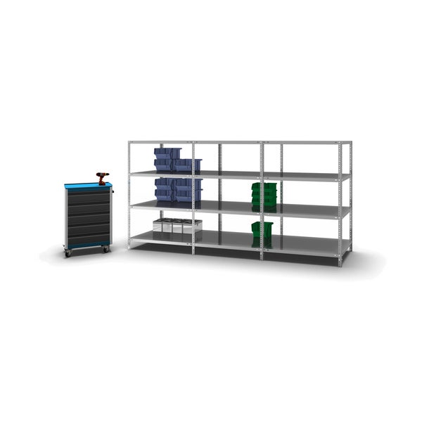 PROREGAL Fachbodenregal Schraubsystem Light-Duty Grundregal HxBxT 150 x 100 x 80 cm 4 Ebenen Fachlast 125 kg Beidseitig Nutzbar Verzinkt