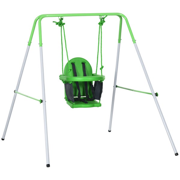 Outsunny Babyschaukel, Kleinkinderschaukel, Gartenschaukel mit Sicherheitsbügel, Anschnallgurt, für 6-36 Monate, für Indoor & Outdoor, 122 x 146 x 122 cm, Grün