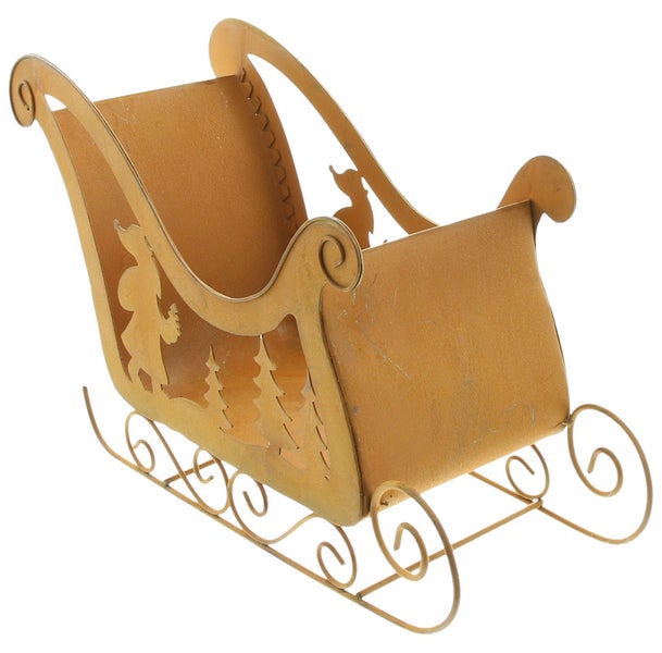 Dekorative Schlittenfigur aus Metall mit weihnachtlichen Motiven