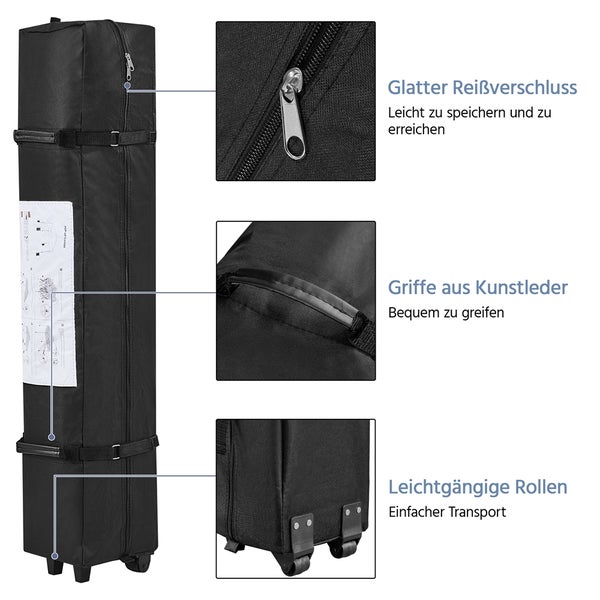 Schwarze Tragetasche mit Reißverschluss, Griffen und Rollen