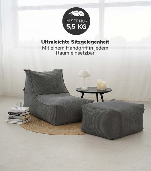 mokebo Sitzsack aus Cord 'Der Gelassene', Bean Bag, Relaxliege oder Bodenkissen in Anthrazit