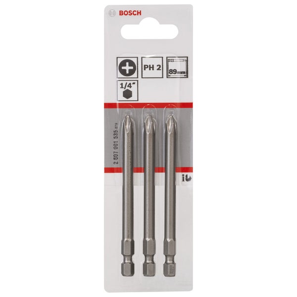 Bosch 3x Schrauberbit Extra-Hart, PH 2, 89 mm - 2607001535