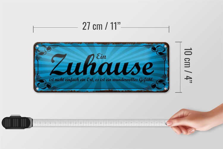 Blechschild Spruch 27x10cm Zuhause ist wundervolles Gefühl Dekoration