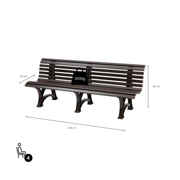 PROREGAL Gartenbank Jamaika 4 Sitzer Braun HxBxT 80 x 200 x 64 cm Witterungskunststoff & UV Beständiger Kunststoff Parkbank Sitzbank