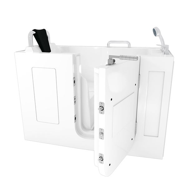 Begehbare Badewanne mit offener Tür und Handbrause