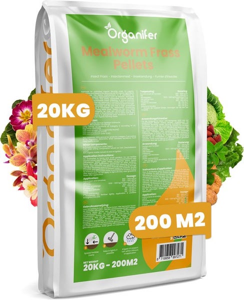 Organifer Mehlwurm Frass Pellets Dünger, 20 Kilogramm Packung für 200 Quadratmeter