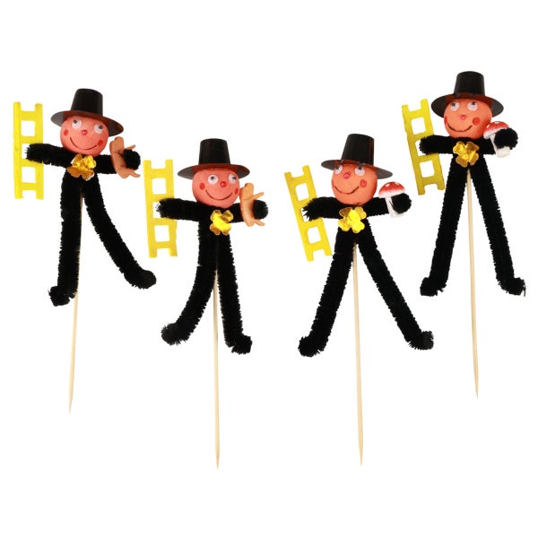 Dekofiguren als Glücksbringer, Schornsteinfeger mit Leiter und Fliegenpilz