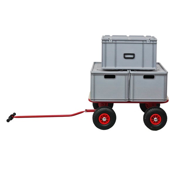 PROREGAL Profi Bollerwagen BOLLY HxBxT 97x90x60cm Traglast 150kg Luftbereifung Rot Handwagen