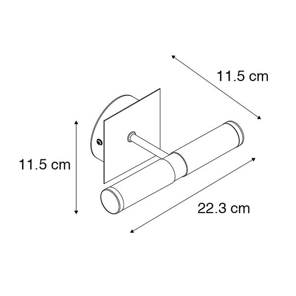 Skizze eines Toilettenpapierhalters mit Maßen
