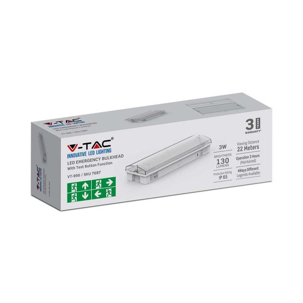 V-TAC LED Notfallleuchte mit Testfunktion in Verpackung