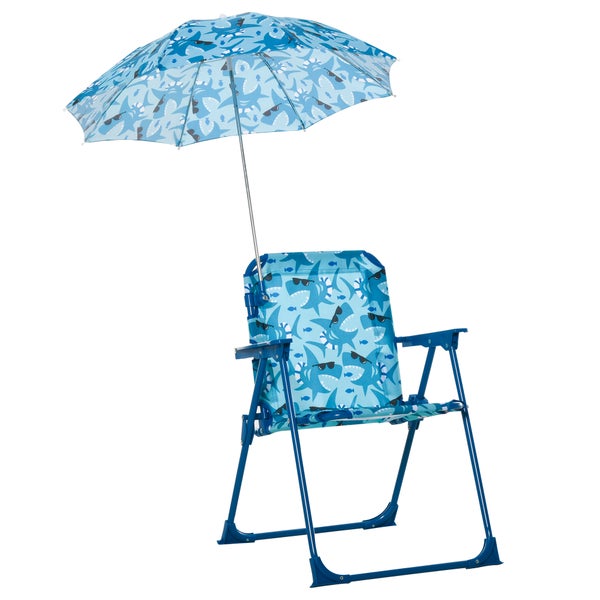 Outsunny Kinder-Campingstuhl mit Sonnenschirm, Kinder-Strandstuhl, für 1-3 Jahre, 39 x 39 x 52cm, Metall, Blau