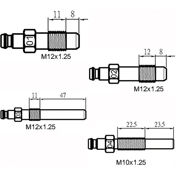 Technische Zeichnung von M10x1.25 Schrauben mit Maßangaben