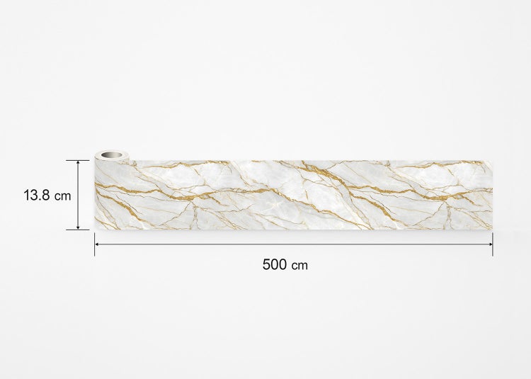 Selbstklebende Tapetenborte in Marmor-Optik mit Maßen von 13,8 cm mal 500 cm.