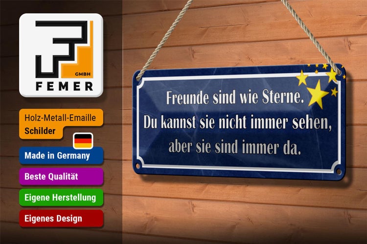 Blechschild Spruch 27x10cm Freunde wie Sterne sind immer da Dekoration
