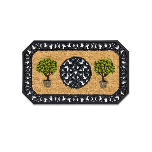 Fußmatte aus Kokosfaser mit Baumdesign und dekorativem Rahmen