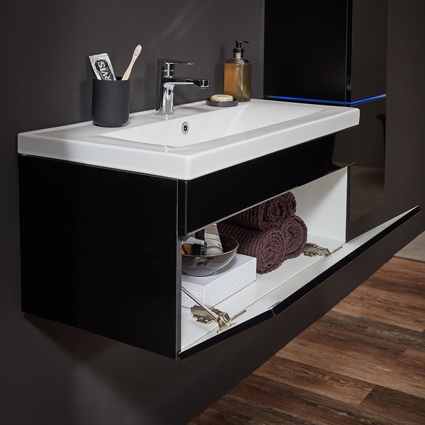 Home Deluxe - Badmöbel-Set - WANGEROOGE BIG Schwarz - Large - inkl. Waschbecken und komplettem Zubehör - Breite Waschbecken: ca. 80 cm I Badezimmermöbel Waschtisch Badmöbelset