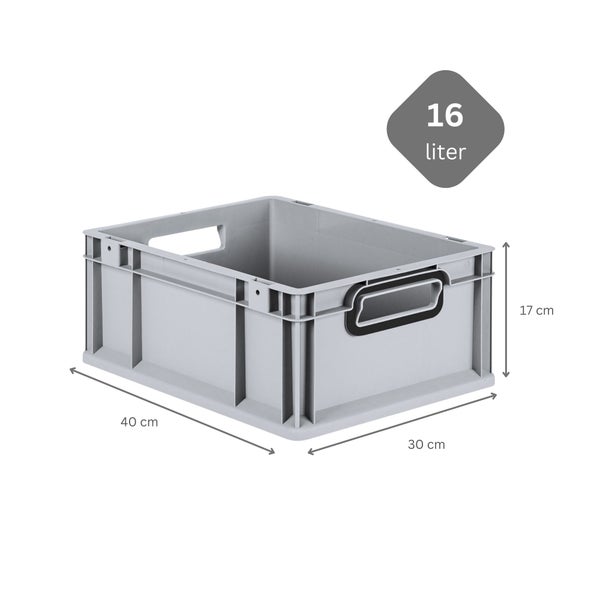 PROREGAL SuperSparSet 10x Eurobox NextGen Color mit Scharnierdeckel und Schiebeschnappverschlüssen, HxBxT 17x30x40cm, 16 Liter, Grau, Griffe schwarz offen, Eurobehälter, Transportbox, Transportbehälter, Stapelbehälter