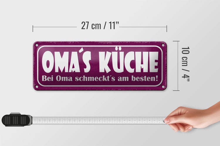 Blechschild Spruch 27x10cm Oma`s Küche schmeckt`s am besten Dekoration