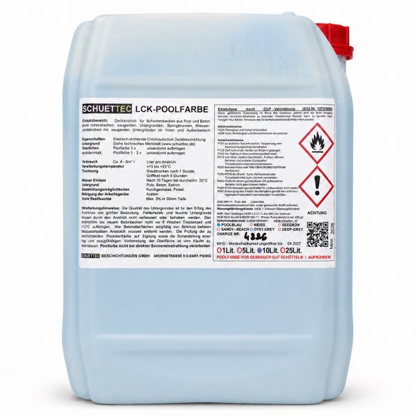 Schuettec LCK-Poolfarbe im 10 Liter Kanister, Chlorkautschuk Deckbeschichtung für Schwimmbecken.