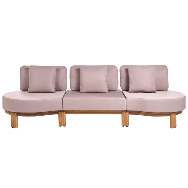 Dreisitziges Gartensofa mit Holzgestell und abnehmbaren Polstern für den Außenbereich