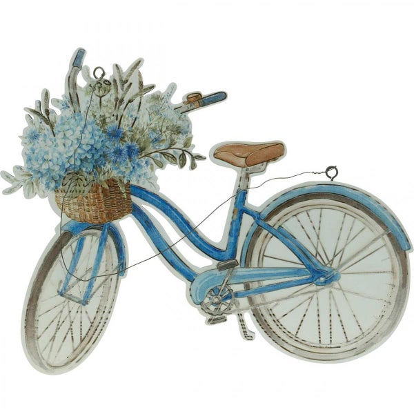 Dekoratives Fahrrad mit Blumenkorb als Wandschmuck