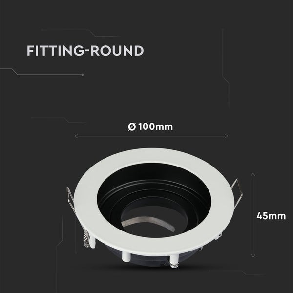 Runde Einbaufassung für Strahler, Durchmesser 100 Millimeter, Höhe 45 Millimeter.