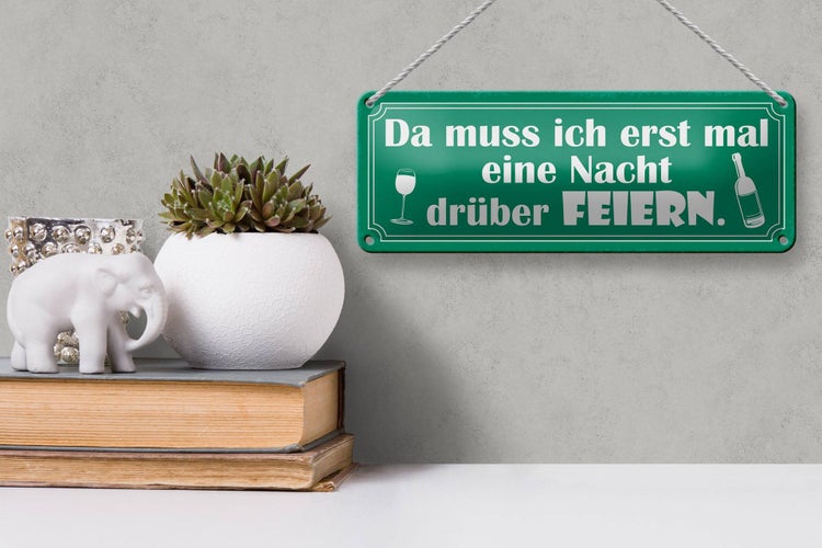 Blechschild Spruch 27x10cm muss erst Nacht drüber feiern Dekoration