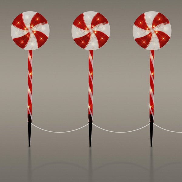 ECD Germany 3er Set LED Lollipop-Weihnachtsweg Aussen, 60 LED 3m, 8 Modi, Batteriebetrieben, Timer, Weihnachten Lutscher Lichterkette, Weihnachtsbeleuchtung Gartenleuchte Zuckerstangen Gartenstecker