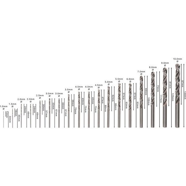 Bohrer-Set mit verschiedenen Größen und Längen.