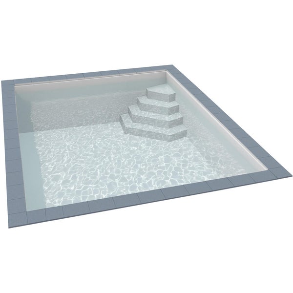 Rechteckiges Einbaubecken mit integrierter Ecktreppe und grauem Fliesenrand.