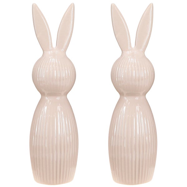 Zwei keramische Hasenfiguren mit gerippter Oberfläche