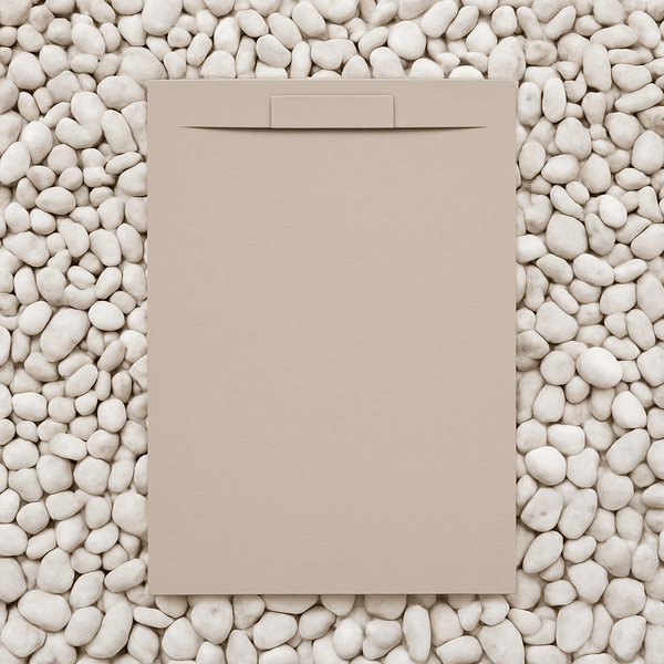 Rechteckige Duschwanne aus Steinzeug auf Kieselsteinen