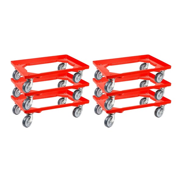 PROREGAL Transportroller für Euroboxen 60 x 40 cm mit Gummiräder Rot Offenes Deck 2 Lenkrollen und 2 Bockrollen Traglast 300 kg