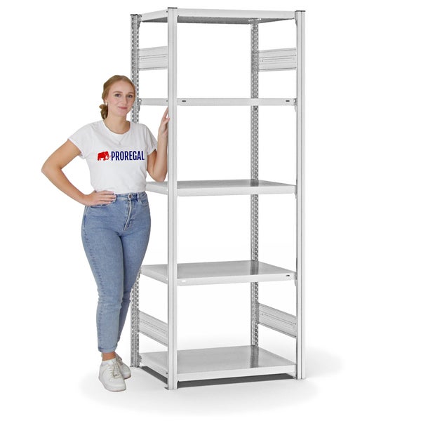 PROREGAL Fachbodenregal Stecksystem T-Profil Medium-Duty Grundregal HxBxT 200 x 75 x 50 cm 5 Ebenen Fachlast 230 kg Beidseitig Nutzbar Lichtgrau