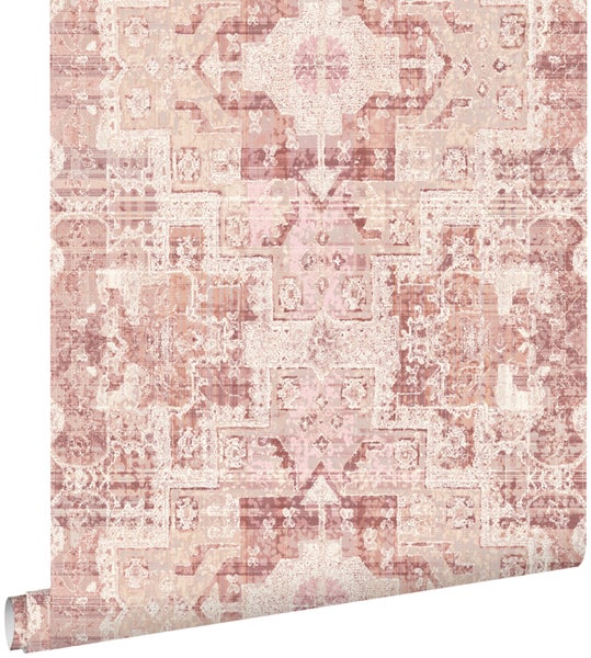 ESTAhome Tapete orientalisches Kelim-Patchwork Terrakottarosa - 53 cm x 10.05 m - 148656