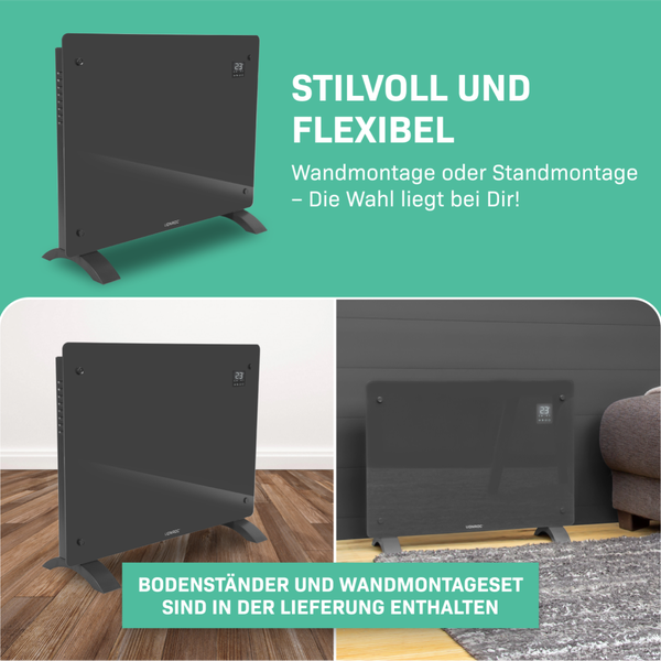 Eleganter, flexibler Heizkörper zur Wandmontage oder als Standgerät