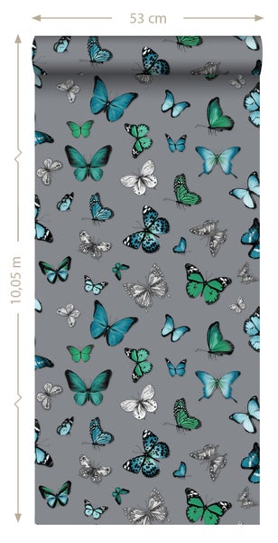 Tapetenrolle mit Schmetterlingsmuster, 53 cm breit und 10,05 m lang