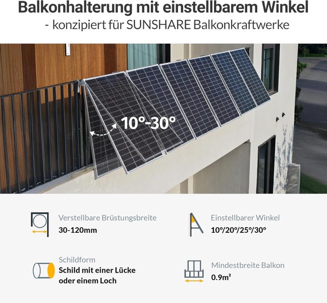Balkonkraftwerk Halterung mit einstellbarem Winkel für Solarpanels am Balkon