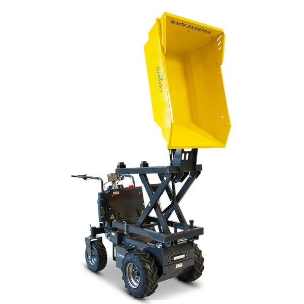 Motorisierte Schubkarre mit hochgekippter Mulde