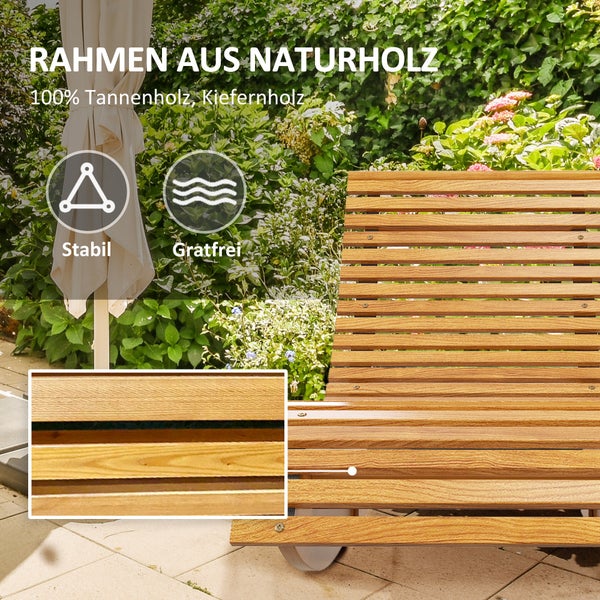 Outsunny Schaukelstuhl, Schaukelliege Holz, Gartenliege, Ergonomisch Schwingstuhl mit S-Form, Kippschutz, bis 120 kg belastbar für Balkon, Terrasse, Teak, 130 x 60 x 60 cm