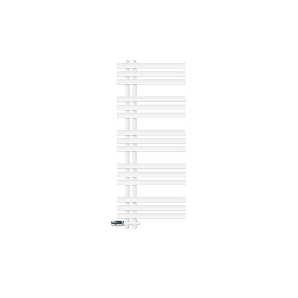 LuxeBath Badheizkörper Iron EM 500x1200 mm Weiß Mittelanschluss mit Anschlussgarnitur Thermostat Durchgang Boden, Design Heizkörper Bad Heizung Handtuchwärmer Handtuchtrockner Handtuchheizkörper