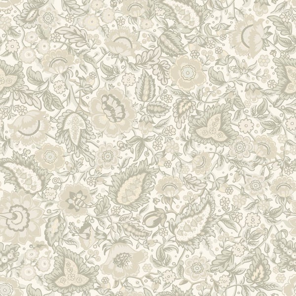 Tapete mit floralem Paisleymuster im Vintage-Stil mit Blüten und Blättern.