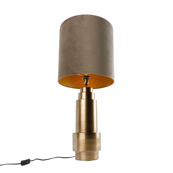 Tischleuchte mit Lampenschirm aus Stoff und goldenem Metallfuß
