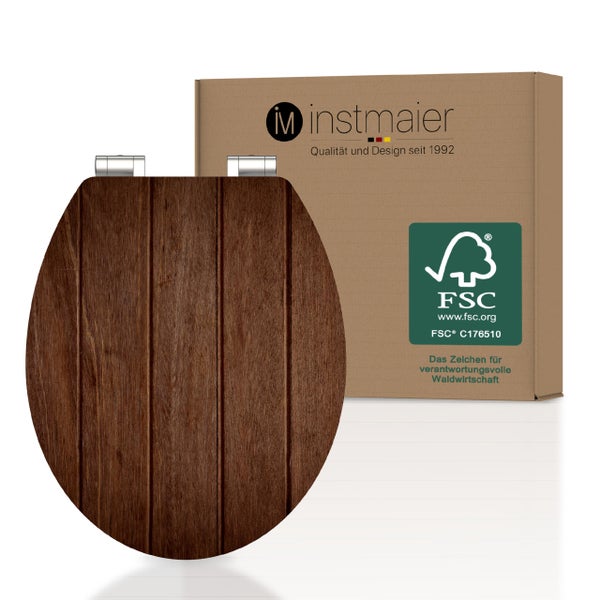 instmaier WC Sitz WC8M | FSC zertifiziertes Holz | Toilettendeckel mit Absenkautomatik | Klobrille Motiv - Dunkles Holz | Oval | Nachhaltig | MDF-Holzkern