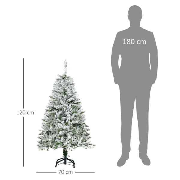 HOMCOM Künstlicher Weihnachtsbaum, 120 cm Kunstkiefer mit Kunstschnee, mit 200 Astspitzen faltbar Standfuß, für Weihnachtsfest, Indoor, Grün+Weiß
