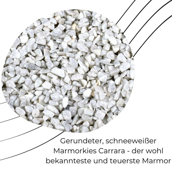 Kieselsteine Garten Carrara Weiß Zierkies Ziersplitt Splitt 5-8 mm 25 kg Aquarium Kies Marmorkies Steinteppich Zierstein Weiß