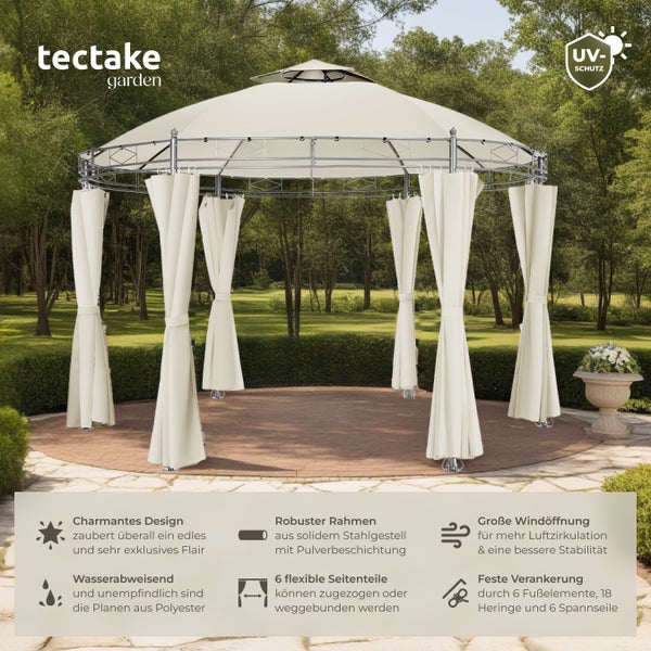 Gartenpavillon tectake Siana inklusive Spannseilen und Heringen Ø 3,5 m creme
