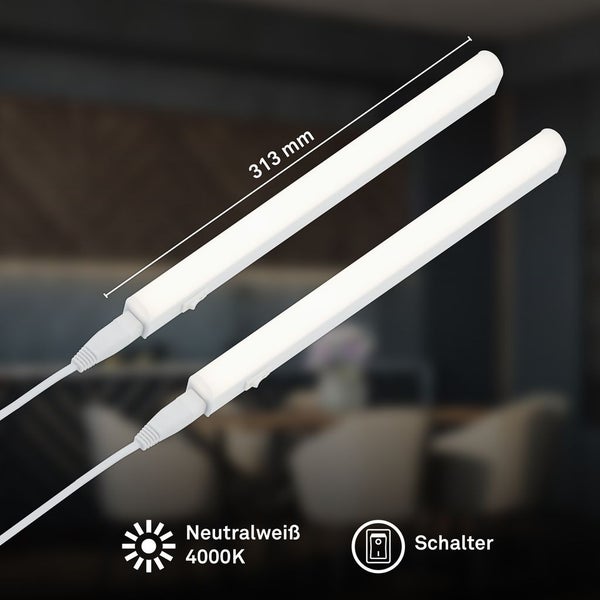 LED-Unterbauleuchte, neutralweiß 4000 Kelvin, Länge 313 Millimeter, mit Schalter.