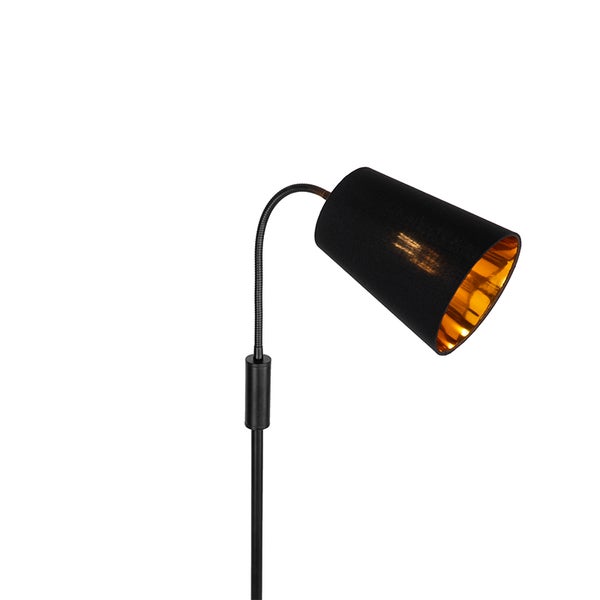 Schwarze Stehlampe mit flexiblem Arm und goldenem Lampenschirm-Inneren