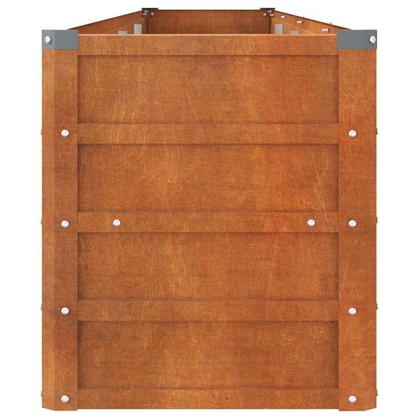 Hochbeet aus Corten-Stahl in Edelrost-Optik, rechteckige Form mit sichtbaren Verschraubungen.